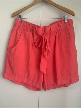 FOCUS 2000 Watermelon Pink Paper Bag Tie Front Elastic Nylon Shorts Size Large